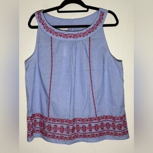 Talbots Sleeveless Embroidered Red and Blue Women's Top Size XL